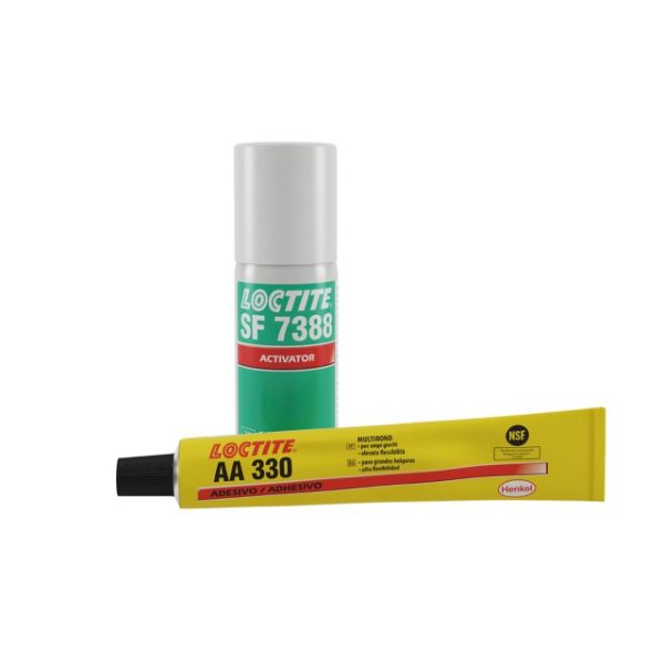 LOCTITE® AA 330 / LOCTITE® SF 7388 KIT este format din 2 părți: un adeziv acrilic ușor tulbure, incolor până la galben pal, cu scop general, adeziv acrilic de ester metacrilat de uretan și un activator pe bază de heptan / izopropanol