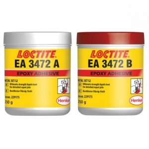 LOCTITE® EA 3472 este un adeziv epoxidic bicomponent, cu oțel, fluid. Este folosit pentru turnare, în zone greu accesibile, ancorare și nivelare, reparare pieselor uzate, de exemplu, arbori, carcase, canale de pană și flanșe, precum și piese stricate/deteriorate, de exemplu piese turnate, țevi sau piese prefabricate.
