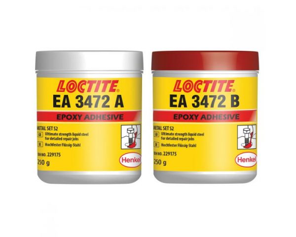 LOCTITE® EA 3472 este un adeziv epoxidic bicomponent, cu oțel, fluid. Este folosit pentru turnare, în zone greu accesibile, ancorare și nivelare, reparare pieselor uzate, de exemplu, arbori, carcase, canale de pană și flanșe, precum și piese stricate/deteriorate, de exemplu piese turnate, țevi sau piese prefabricate.